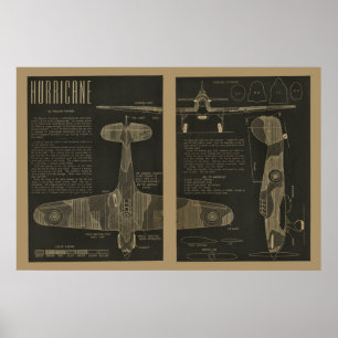 Poster Copie 1938 d'art de conception d'avion d'ouragan