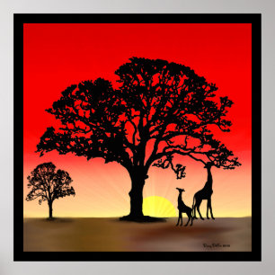 Poster Copie africaine d'affiche de coucher du soleil