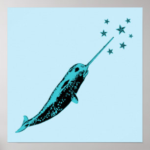 Poster Copie bleue d'affiche d'art de mur de Narwhal