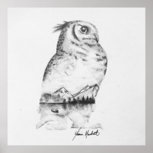 Poster Copie d'art de dessin de hibou