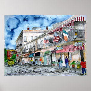 Poster Copie d'art de paysage urbain de rue de rivière de