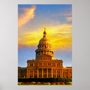 Poster Copie de coucher du soleil de capitol d'Austin