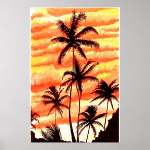 Poster Copie de paumes de coucher du soleil
