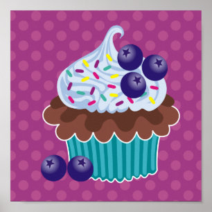 Poster Copie de toile de petit gâteau de myrtille