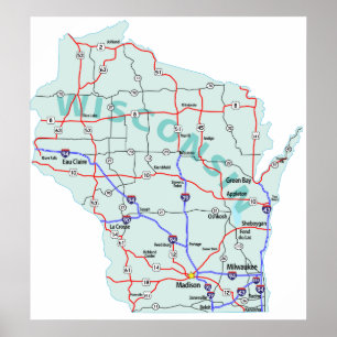 Poster Copie d'un état à un autre de carte du Wisconsin