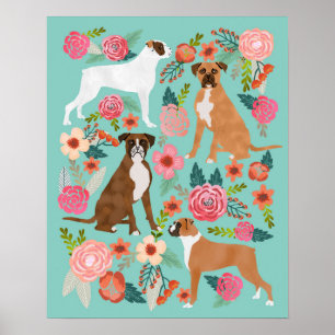 Poster Copie florale d'art de chien de boxeur