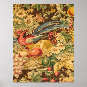 Poster Copie florale d'art d'oiseau français vintage de