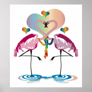 Poster Copie gaie de Flamants roses