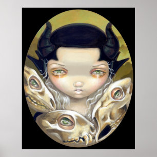 Poster Copie médiévale gothique d'art de crâne d'os