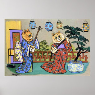 Poster Copie musicale japonaise vintage d'affiche de chat
