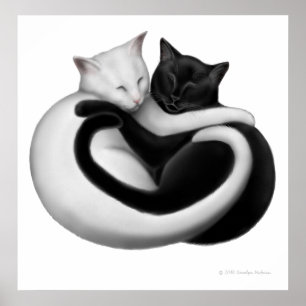 Poster Copie noire et blanche de chats d'amour