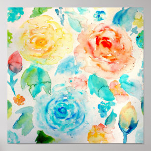 Poster Copie rose d'art d'abrégé sur aquarelle