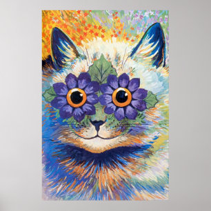 Poster Copie vintage d'affiche d'art de chat de flower