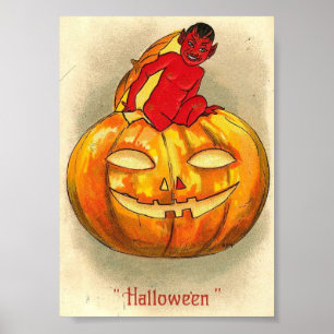 Poster Copie vintage d'art de Halloween de diable de
