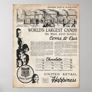 Poster Copie vintage de mur de magasin de bonbons