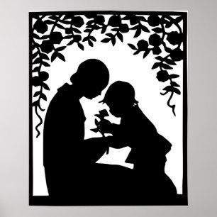 Poster Copie vintage de silhouette de mère et d'enfant