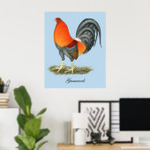 Poster Coq de combat Bleu Coq Rouge (Bureau à domicile)