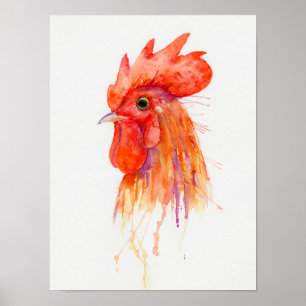 Poster Coq d'or de portrait de coq d'aquarelle