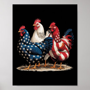 Poster Coq drôle drapeau américain Jour de l'indépendance