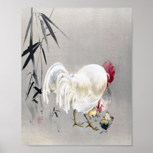 Poster Coq et Hen avec chicks, Watanabe Seitei (Devant)