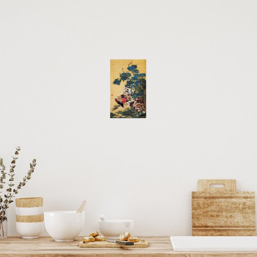 Poster Coq et Hen avec Hydrangeas par Ito Jakuchu (Cuisine)
