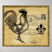 Poster Coq Français vintage Sur Burlap (Devant)