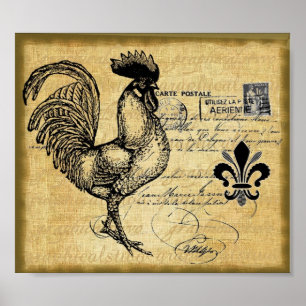 Poster Coq Français vintage Sur Burlap