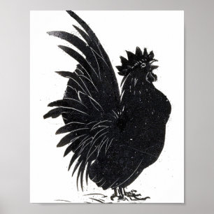 Poster Coq noir rétro drôle de poulet