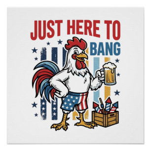 Poster Coq Patriotique Feu D'Artifice Vintage Design De T