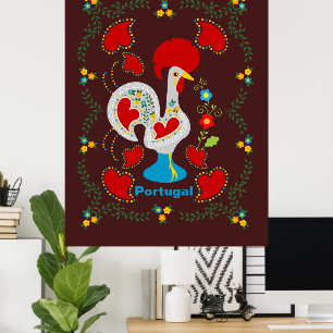 Poster Coq traditionnel de Barcelos en blanc