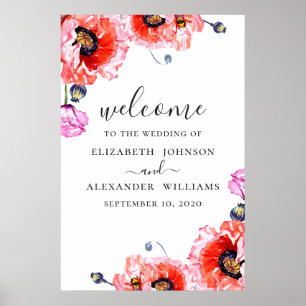 Poster Coquelicots. Aquarelle fleurs rouges de mariage bi