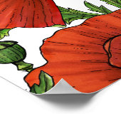 Poster Coquelicots et roitelets rouges, feuilles vertes s (Coin)
