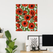 Poster Coquelicots et roitelets rouges, feuilles vertes s (Bureau à domicile)
