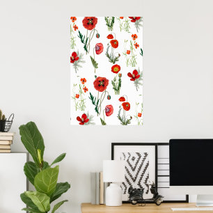 Poster Coquelicots Floraux Aquarelle Rouge