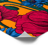 Poster Coquelicots rouges et fleurs de maïs bleues sur or (Coin)