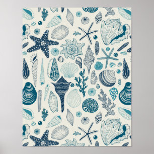 Poster Coques de mer sur le blanc