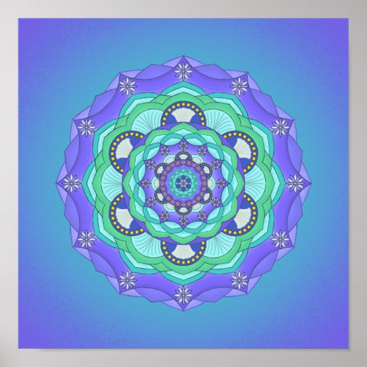 Poster Coques et fleurs Purple Turquoise vert Mandala Imp (Devant)