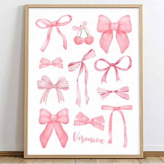 Poster Coquette Aesthétique Cute Girls Rose Bows avec nom