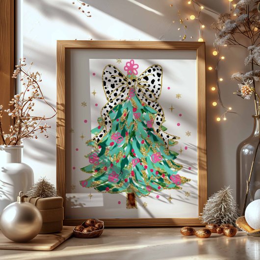 Poster Coquette Arbre de Noël Preppy Holiday Bow