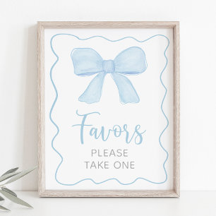Poster Coquette Baby shower Bleu Bow Favoriser Signal