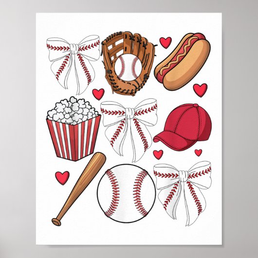 Poster Coquette Baseball Femmes Bow Baseball Filles Cheer (Devant)
