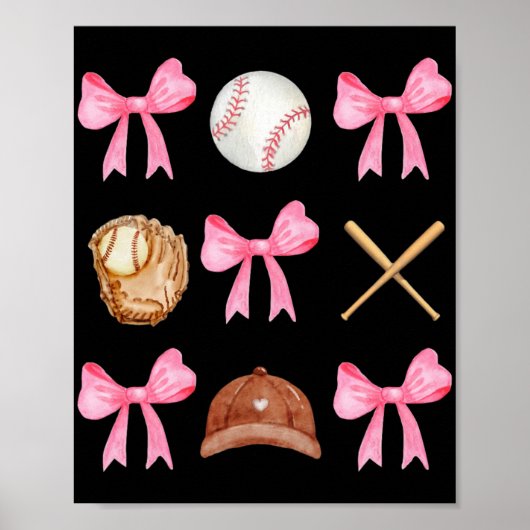 Poster Coquette Bow Baseball Mama Baseball Maman Mères Da (Devant)