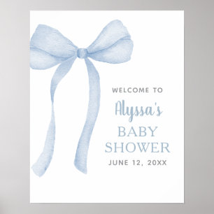 Poster Coquette Bow bleu Baby shower Bienvenue