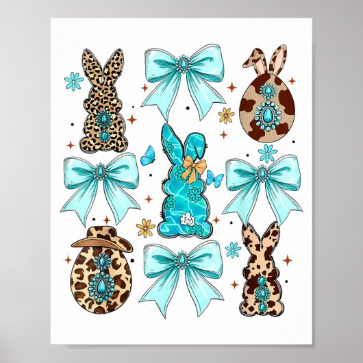 Poster Coquette Bow Bunny Rabbit Eggs Happy Easter Cowboy (Devant)