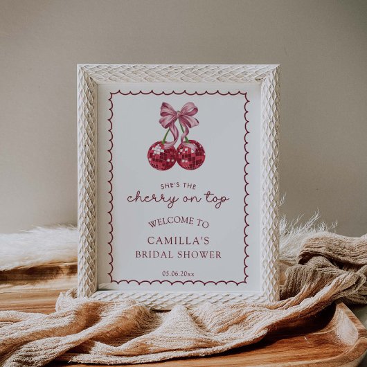 Poster Coquette Bow Cherry En Haut Fête des mariées Bienv