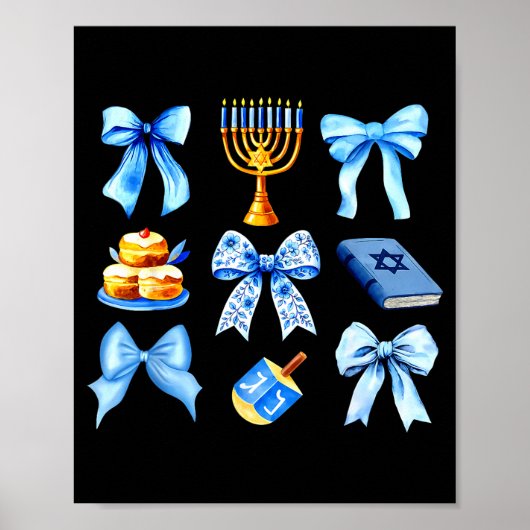 Poster Coquette Bow Jewish Holiday Chanukah Hanukkah Meno (Devant)