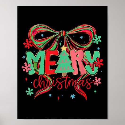 Poster Coquette Bow Joyeux Noël Snowflake Xmas Pyjama (Devant)