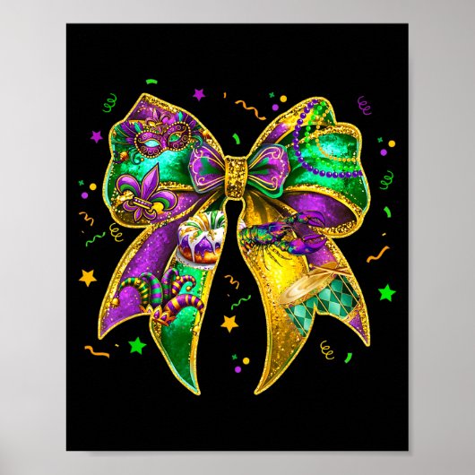 Poster Coquette Bow Mardi Gras New Orleans Fleur De Lis F (Devant)