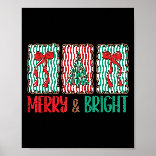 Poster Coquette Bow Merry And Bright Christmas Tree Girl (Devant)