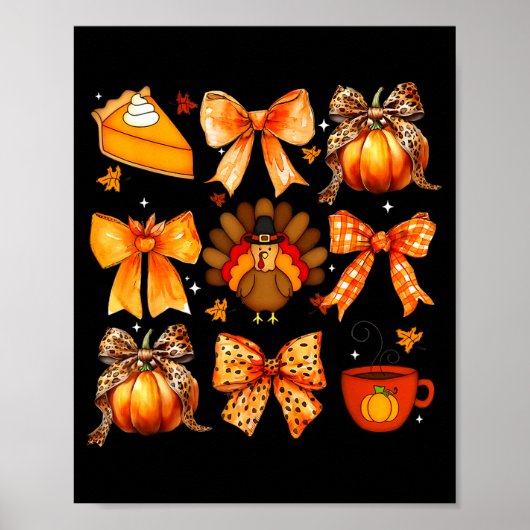 Poster Coquette Bow Pumpkin Season Thanksgiving Autumn Fa (Devant)